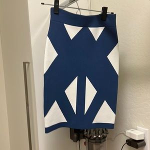 Bcbg Knee length blue and white patterned skirt